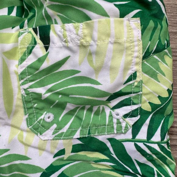Janie & Jack Swim Trunks Boys Size 7 White Green Tropical Drawstring Waist - Picture 6 of 12